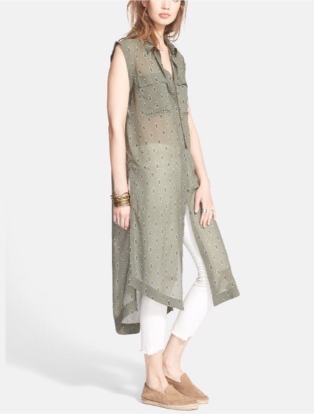 Free People Mercer Street Maxi Top Green Geometric Print Size Medium